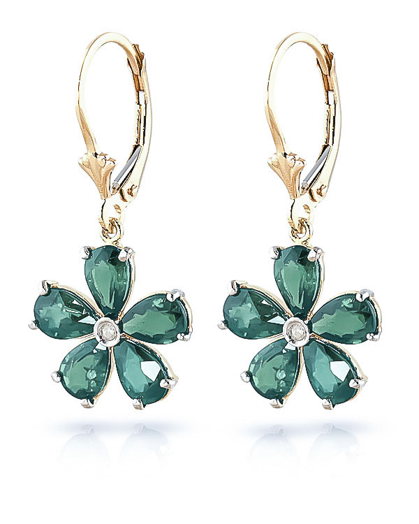 Emerald & Diamond Flower Petal Drop Earrings in 9ct Gold