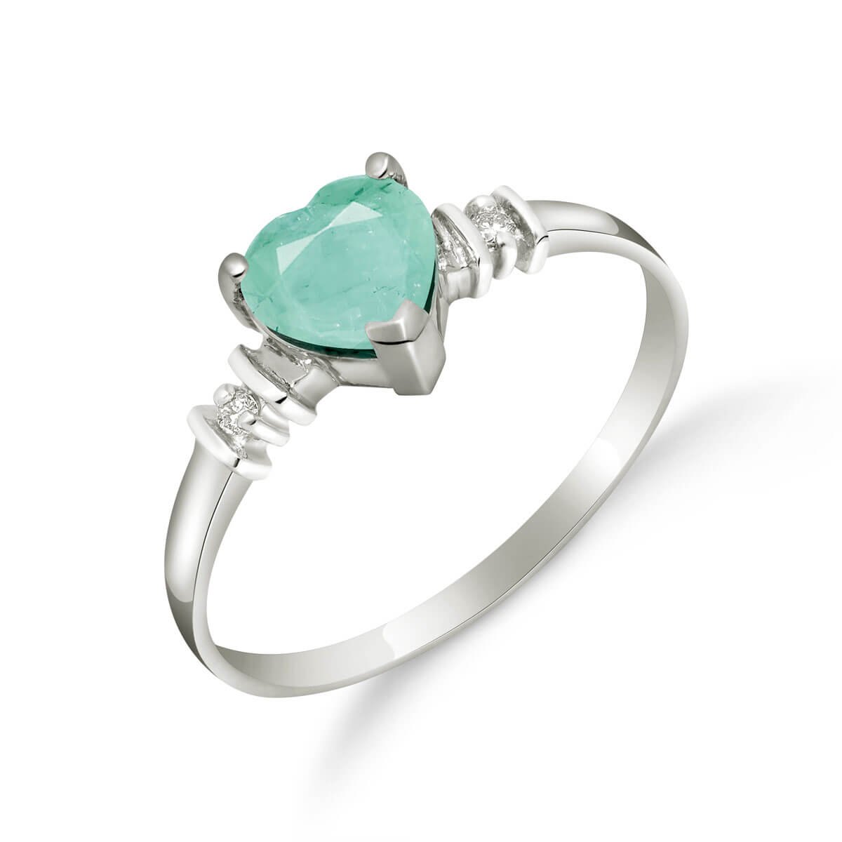 Emerald & Diamond Heart Ring in Sterling Silver
