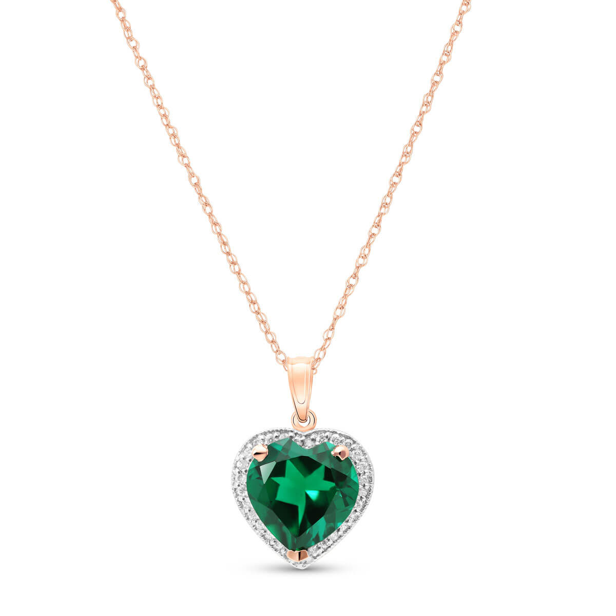 Lab Grown Emerald & Diamond Halo Pendant Necklace 2.89 ctw in 9ct Rose Gold