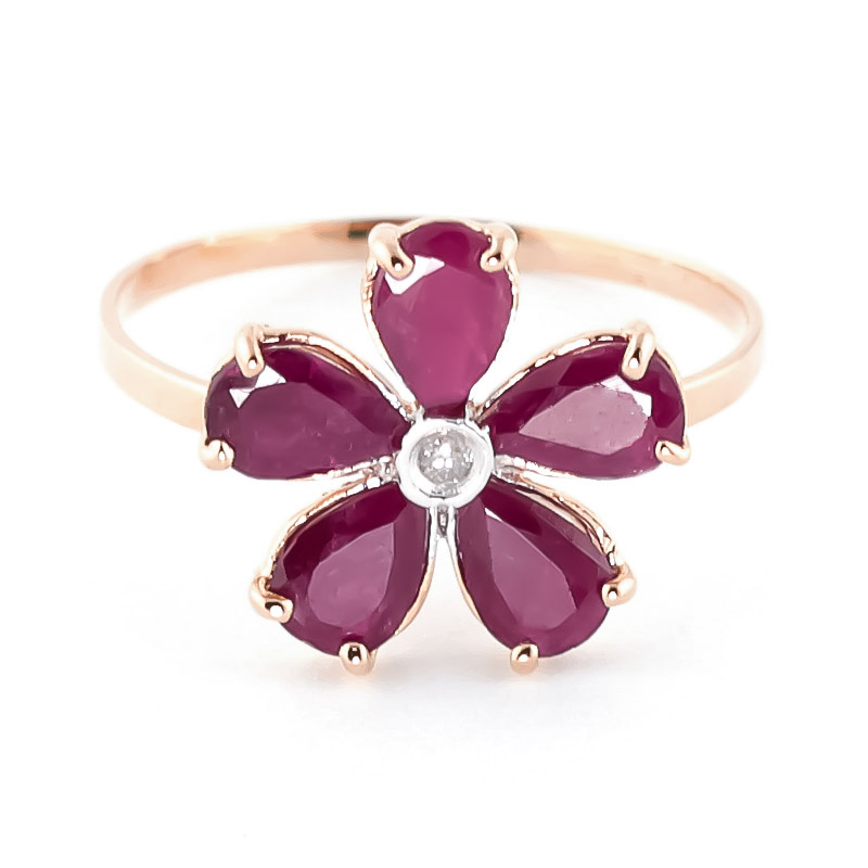 Ruby & Diamond Five Petal Ring in 18ct Rose Gold