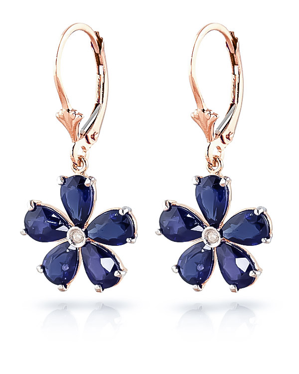 Sapphire & Diamond Flower Petal Drop Earrings in 9ct Rose Gold
