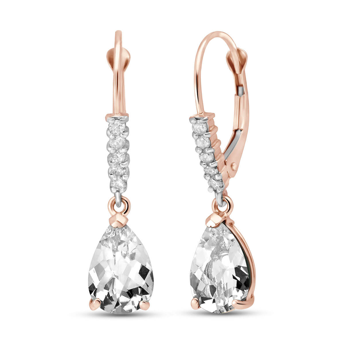 White Topaz & Diamond Belle Drop Earrings in 9ct Rose Gold