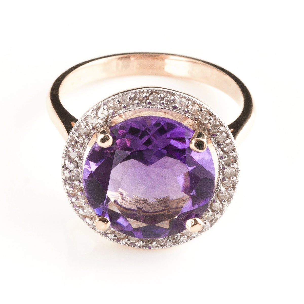 Amethyst & Diamond Halo Ring in 18ct Rose Gold