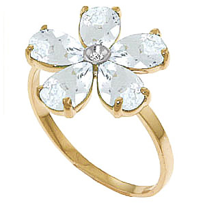 Aquamarine & Diamond Five Petal Ring in 9ct Gold