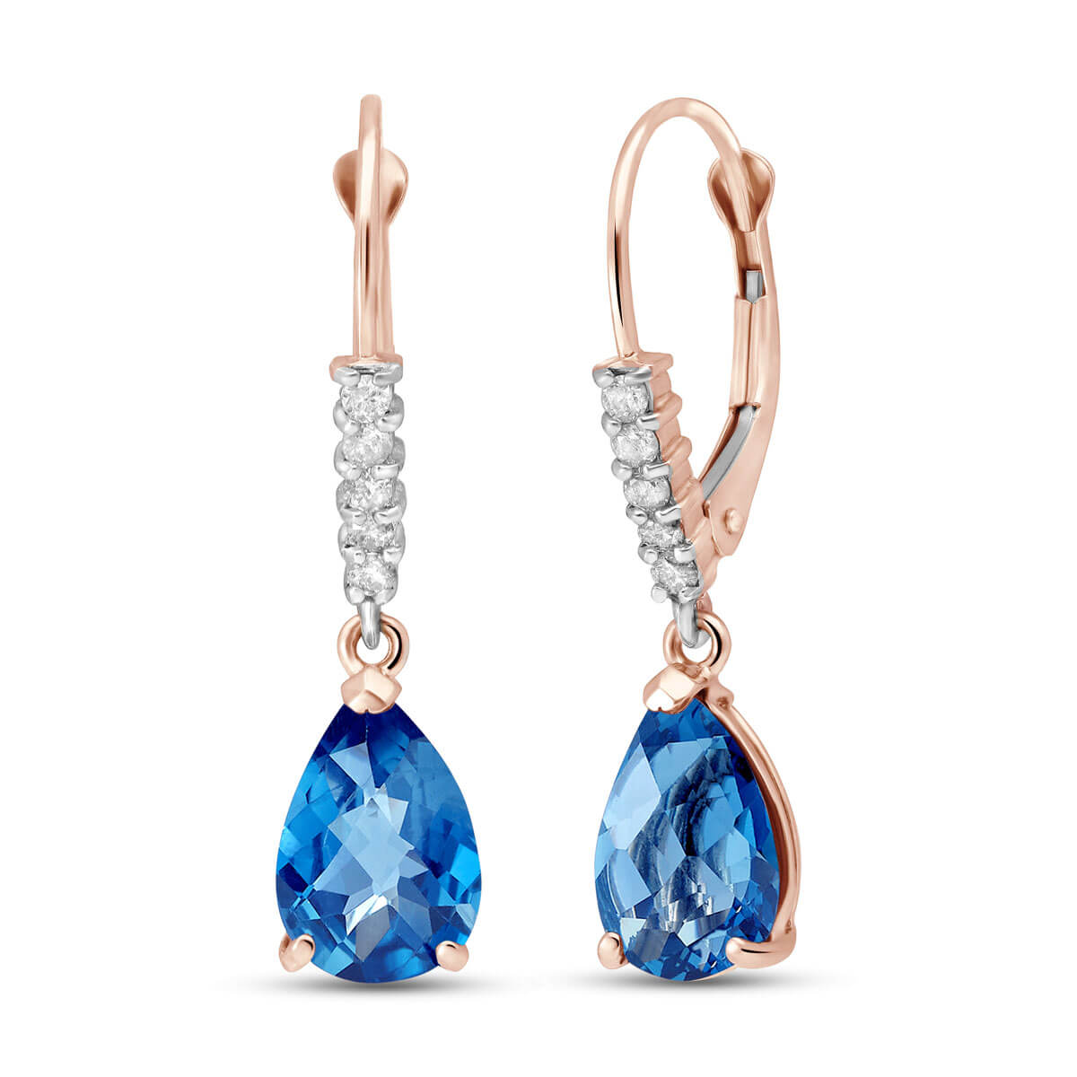 Blue Topaz & Diamond Belle Drop Earrings in 9ct Rose Gold