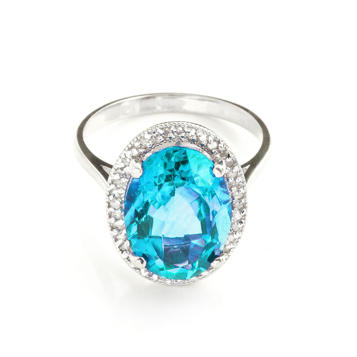 Blue Topaz Halo Ring 7.58 ctw in Sterling Silver
