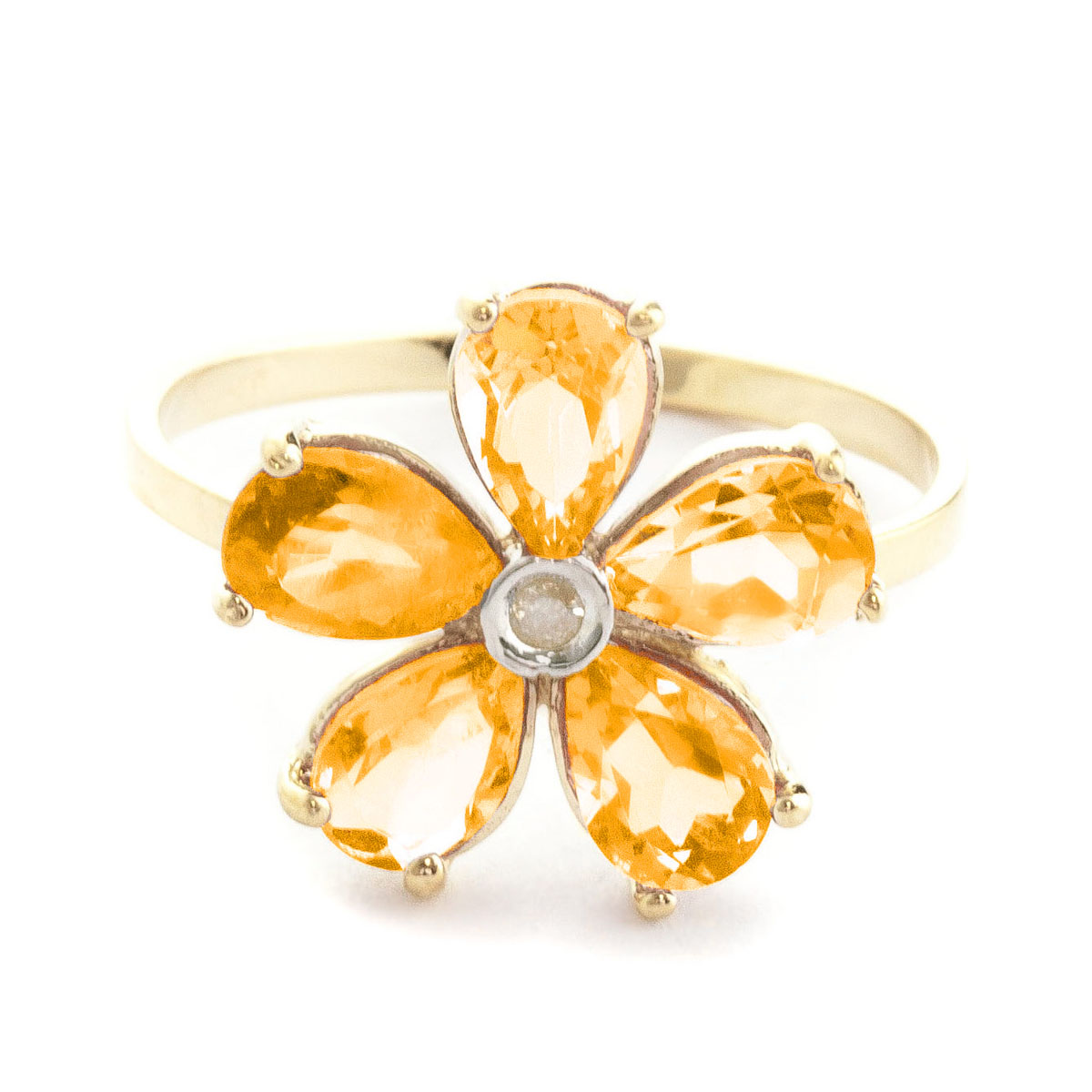 Citrine & Diamond Five Petal Ring in 9ct Gold
