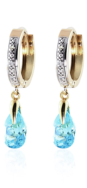 Diamond & Blue Topaz Droplet Huggie Earrings in 9ct Gold
