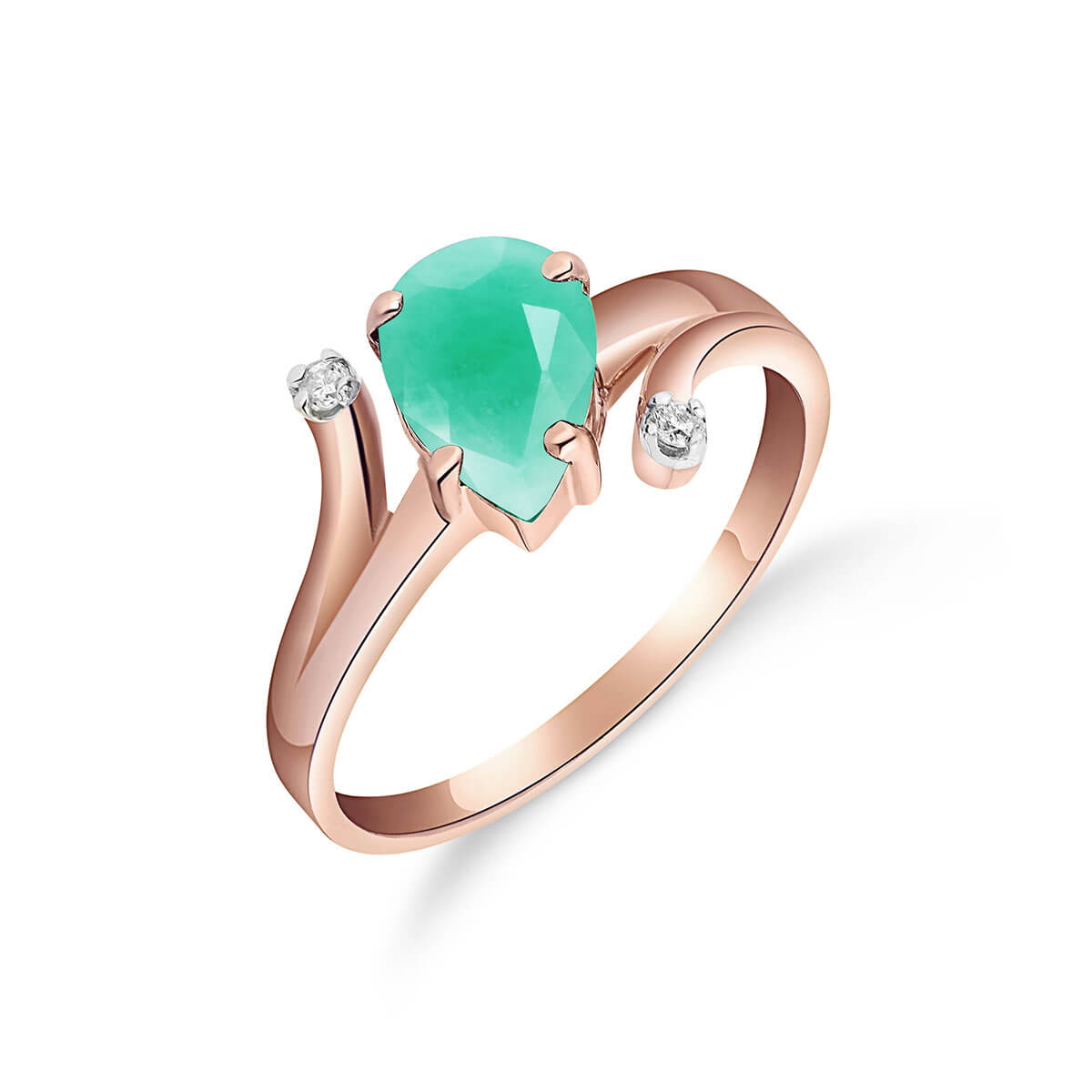 Emerald & Diamond Flank Ring in 9ct Rose Gold