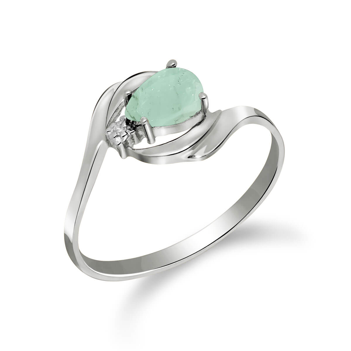 Emerald & Diamond Flare Ring in 18ct White Gold