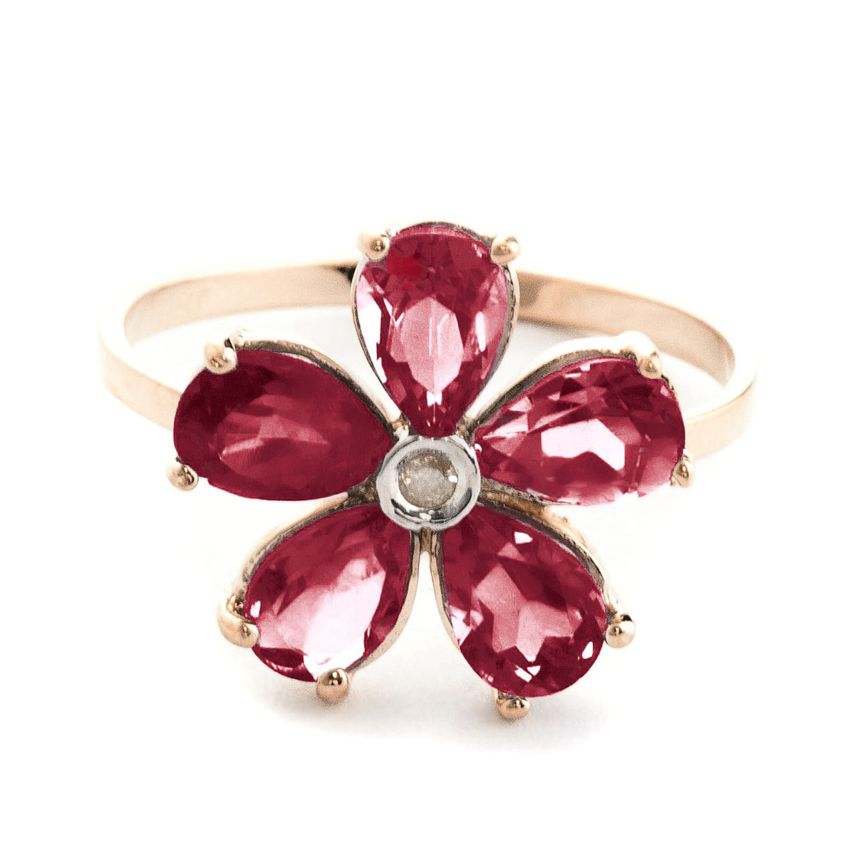 Garnet & Diamond Five Petal Ring in 18ct Rose Gold