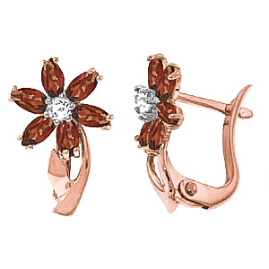 Garnet & Diamond Flower Petal Stud Earrings in 9ct Rose Gold