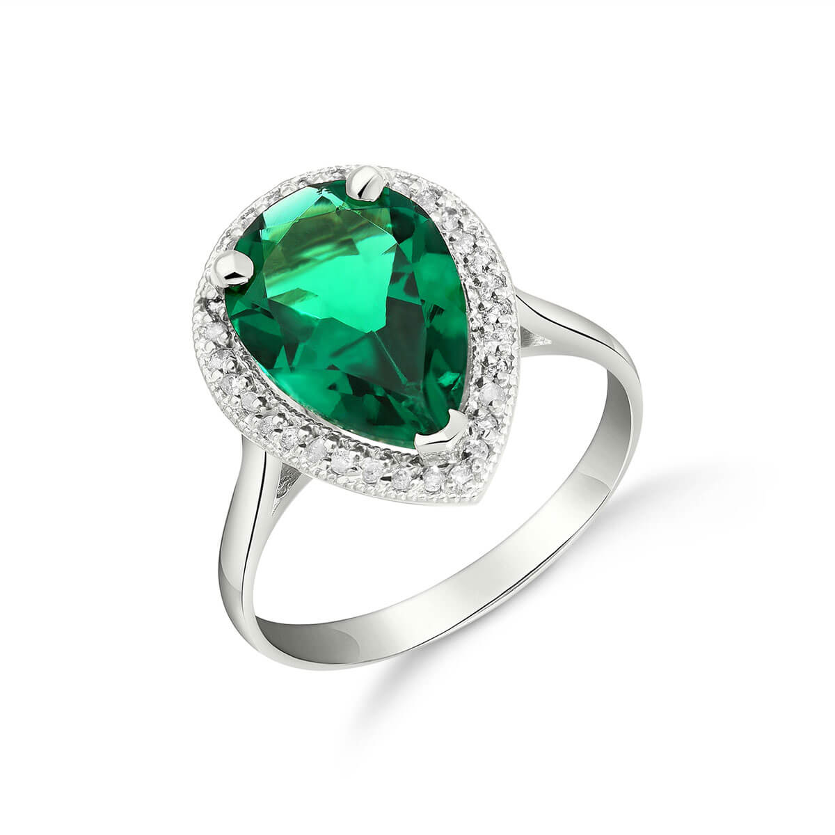 Lab Grown Emerald & Diamond Halo Ring 3.16 ctw in Sterling Silver