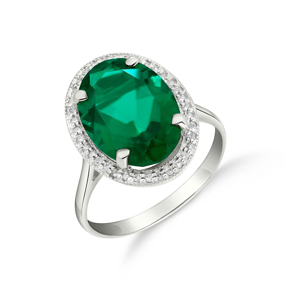 Lab Grown Emerald & Diamond Halo Ring 4.68 ctw in Sterling Silver