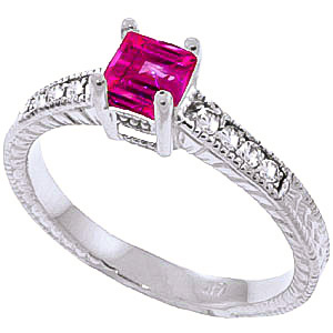 Pink Topaz & Diamond Shoulder Set Ring in 18ct White Gold