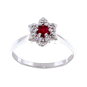 Ruby & Diamond Wildflower Cluster Ring in 18ct White Gold