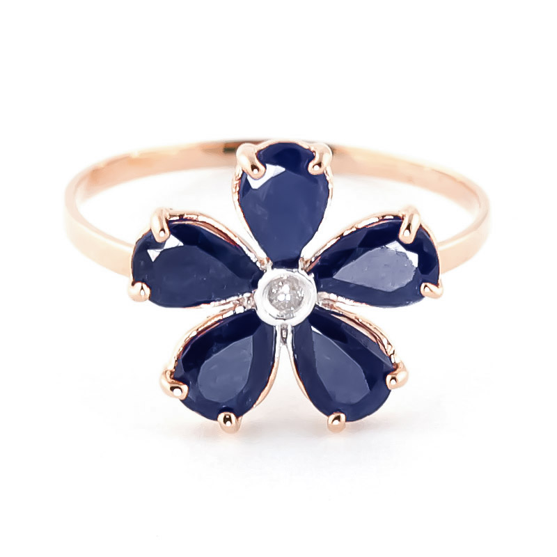 Sapphire & Diamond Five Petal Ring in 9ct Rose Gold