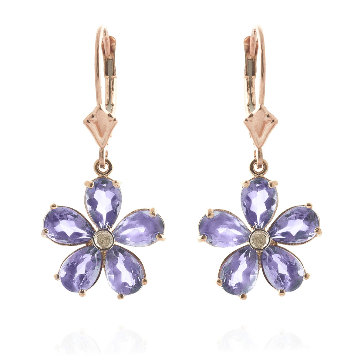 Tanzanite & Diamond Flower Petal Drop Earrings in 9ct Rose Gold