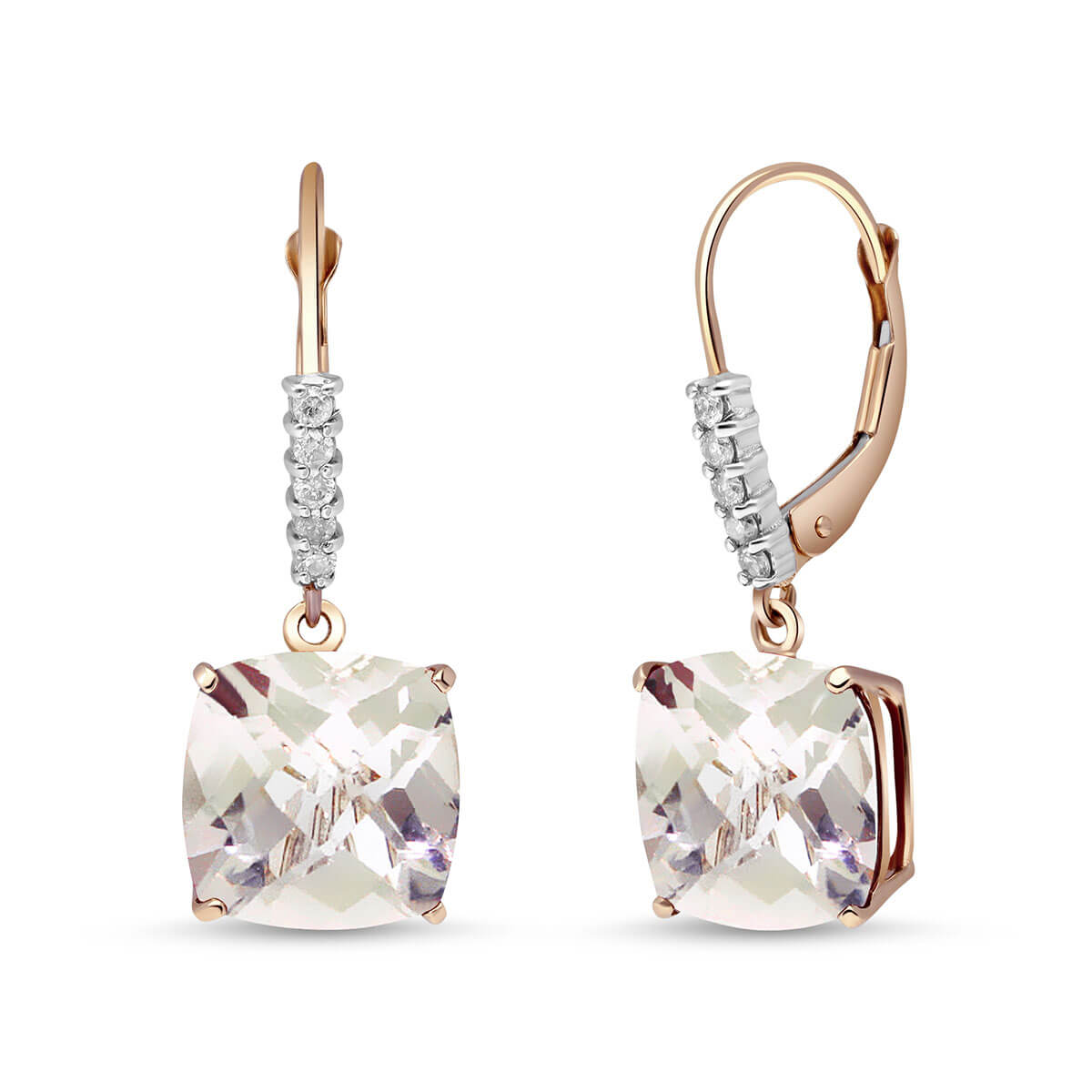 White Topaz & Diamond Rococo Drop Earrings in 9ct Rose Gold