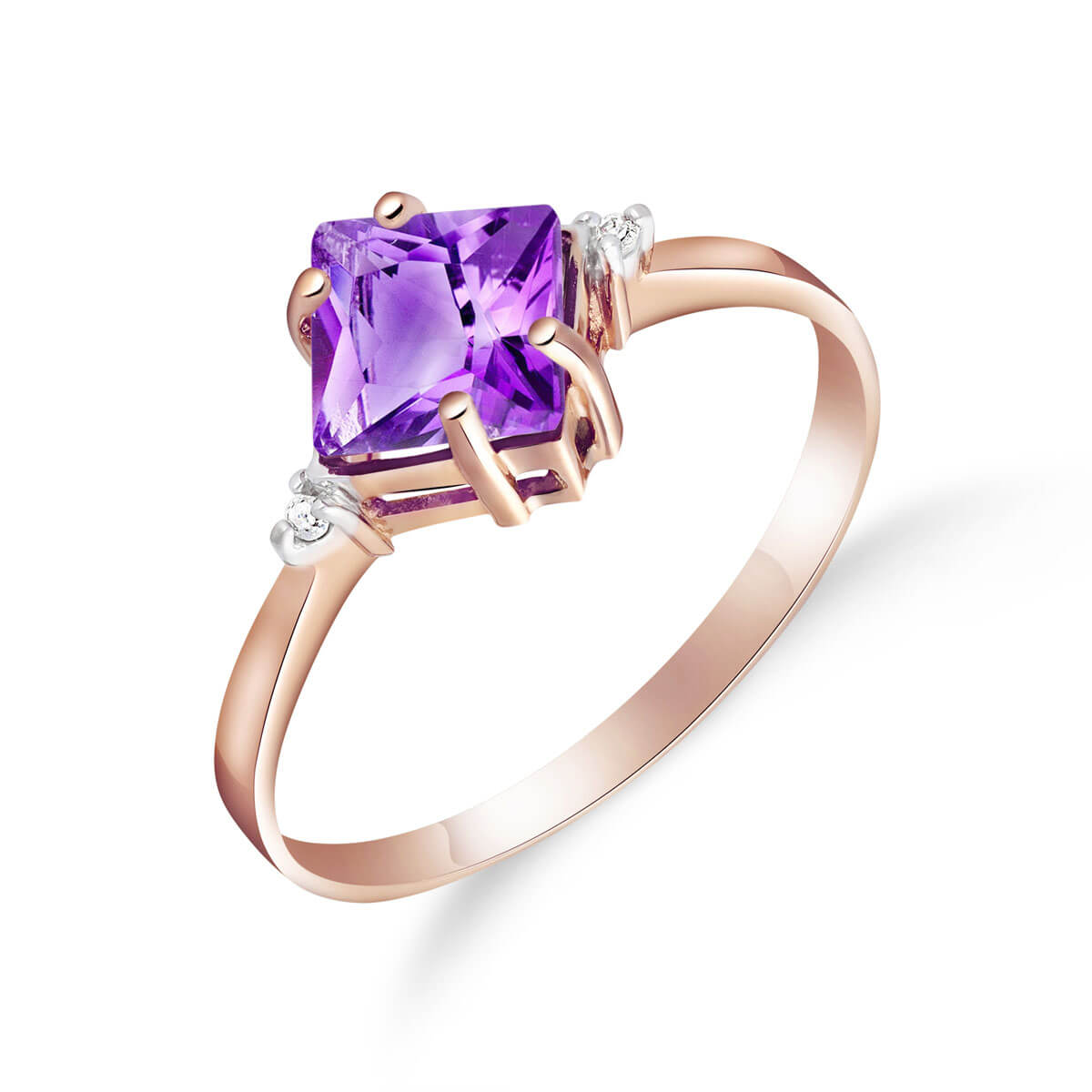 Amethyst & Diamond Princess Ring in 9ct Rose Gold
