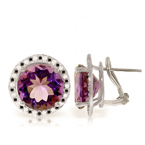 Amethyst Stud French Clip Halo Earrings 12.4 ctw in 9ct White Gold