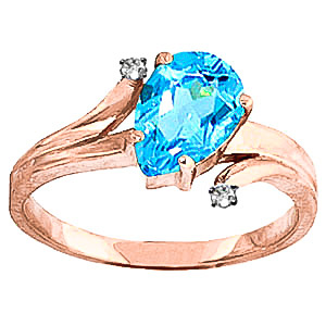 Blue Topaz & Diamond Flank Ring in 9ct Rose Gold
