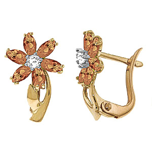 Citrine & Diamond Flower Petal Stud Earrings in 9ct Gold