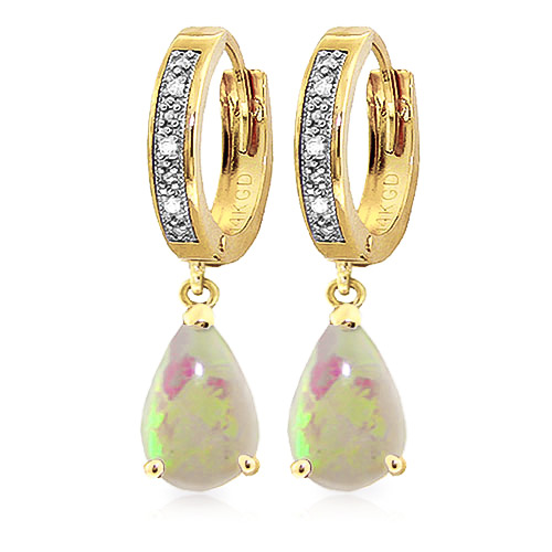 Diamond & Opal Droplet Huggie Earrings in 9ct Gold