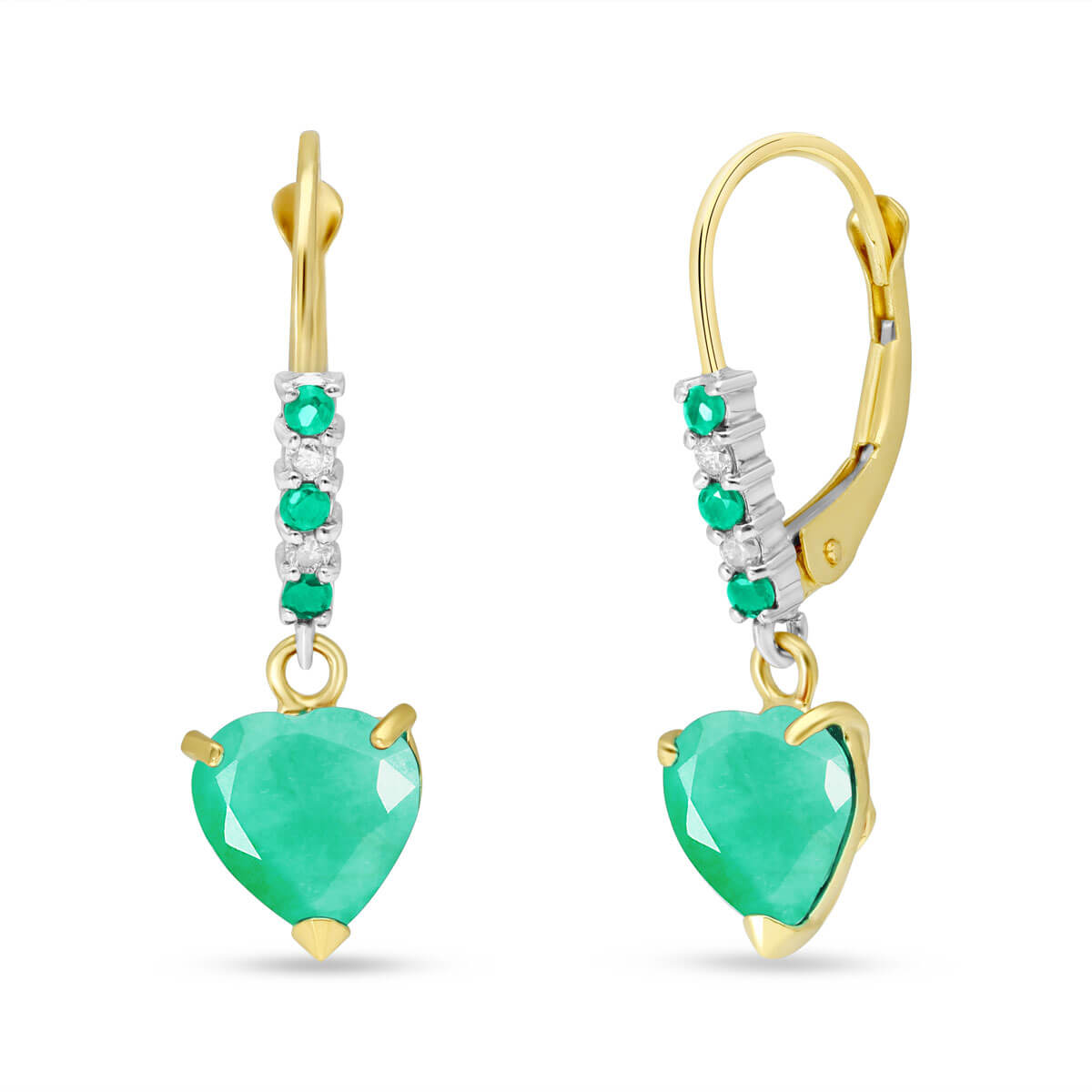 Green Diamond & Emerald Drop Earrings in 9ct Gold