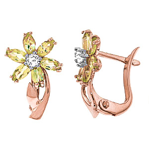 Peridot & Diamond Flower Petal Stud Earrings in 9ct Rose Gold