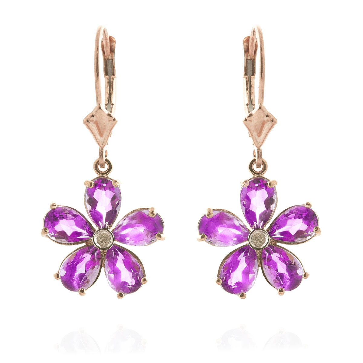 Pink Topaz & Diamond Flower Petal Drop Earrings in 9ct Rose Gold