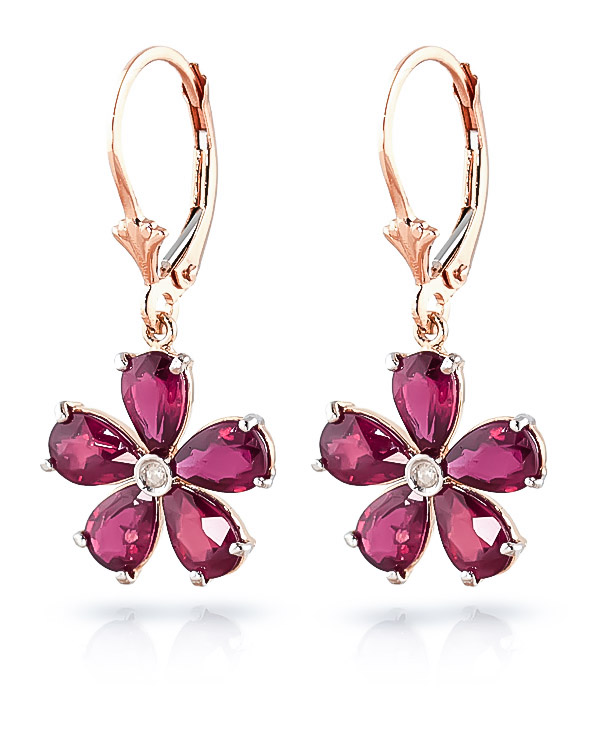 Ruby & Diamond Flower Petal Drop Earrings in 9ct Rose Gold