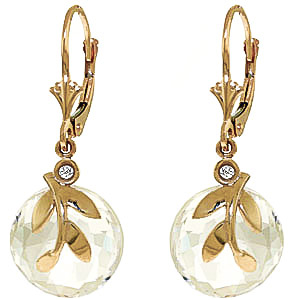 White Topaz & Diamond Olive Leaf Drop Earrings in 9ct Gold