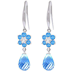 Blue Topaz & Diamond Daisy Chain Drop Earrings in 9ct White Gold