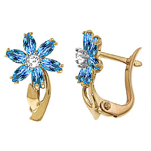 Blue Topaz & Diamond Flower Petal Stud Earrings in 9ct Gold