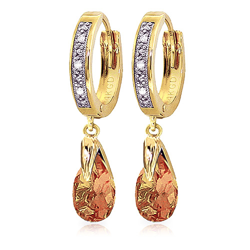 Diamond & Citrine Droplet Huggie Earrings in 9ct Gold