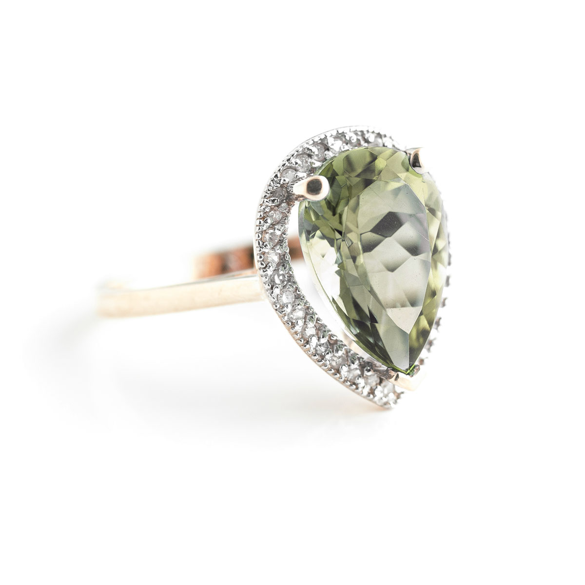 Green Amethyst Halo Ring 3.41 ctw in 9ct Rose Gold