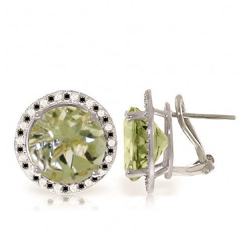 Green Amethyst Stud French Clip Halo Earrings 10.4 ctw in 9ct White Gold