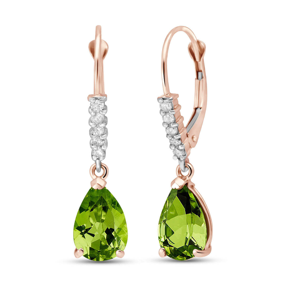 Peridot & Diamond Belle Drop Earrings in 9ct Rose Gold