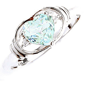 Aquamarine & Diamond Halo Heart Ring in 18ct White Gold