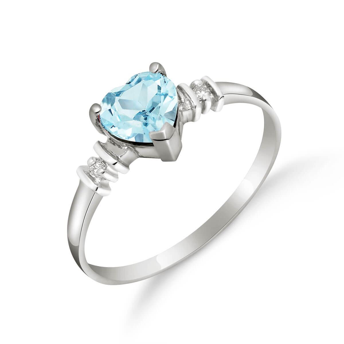 Aquamarine & Diamond Heart Ring in 9ct White Gold