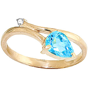 Blue Topaz & Diamond Top & Tail Ring in 9ct Gold