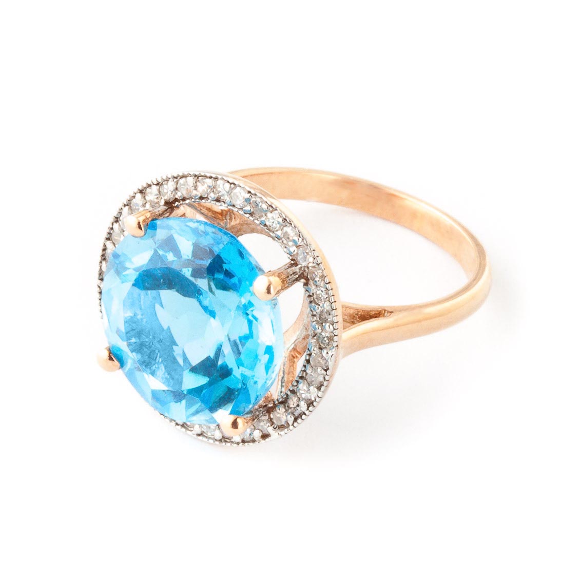 Blue Topaz Halo Ring 8 ctw in 9ct Rose Gold