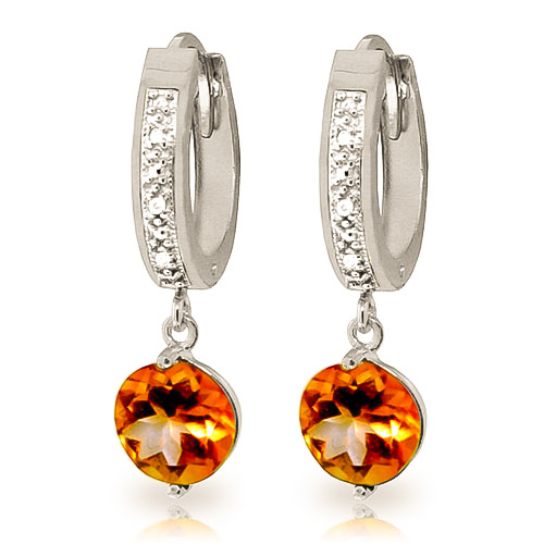 Diamond & Citrine Huggie Earrings in 9ct White Gold