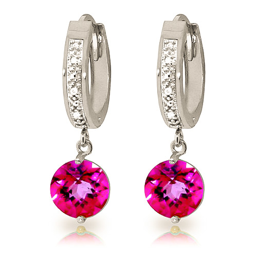 Diamond & Pink Topaz Huggie Earrings in 9ct White Gold