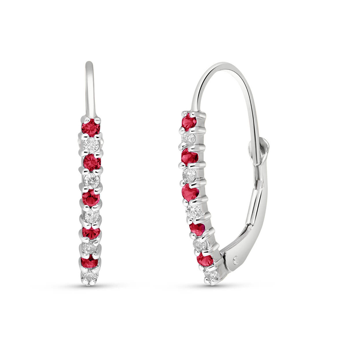 Diamond & Ruby Laced Stem Drop Earrings in 9ct White Gold
