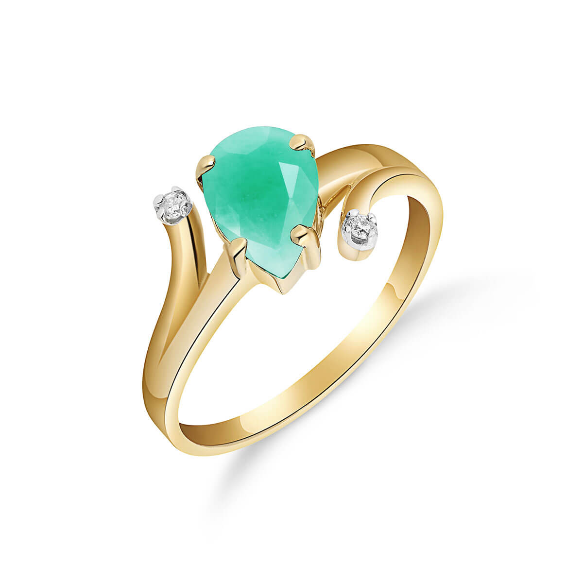 Emerald & Diamond Flank Ring in 9ct Gold