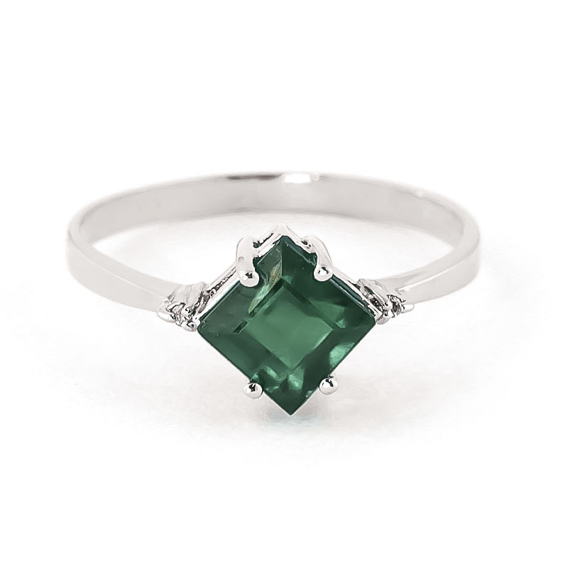 Emerald & Diamond Princess Ring in 9ct White Gold