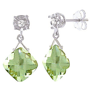 Green Amethyst & Diamond Deflection Stud Earrings in 9ct White Gold