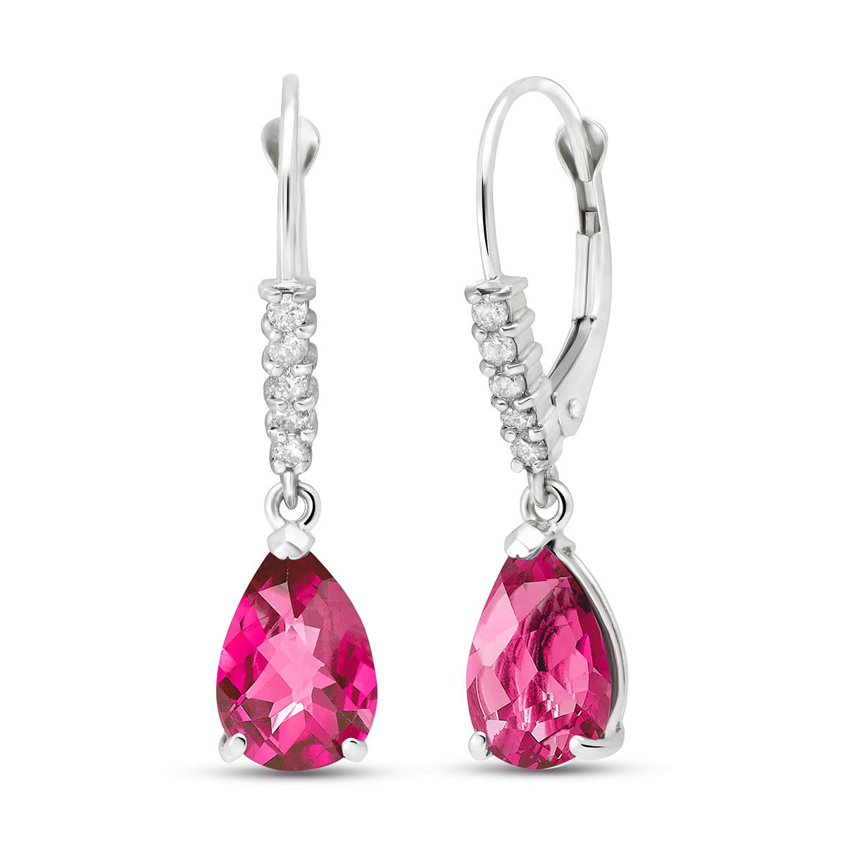 Pink Topaz & Diamond Belle Drop Earrings in 9ct White Gold